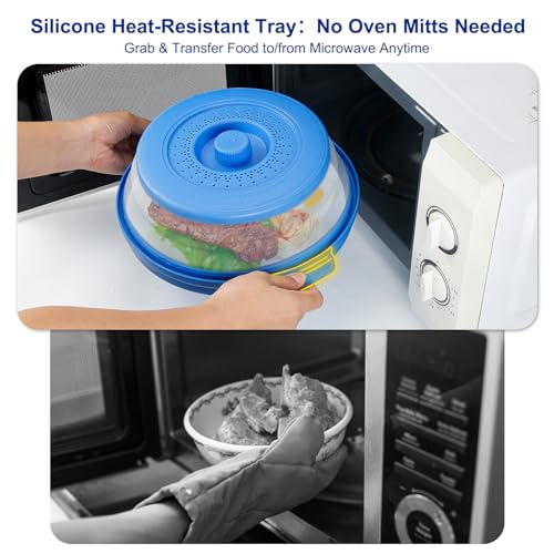 10.7 Inch Microwave Food Cover with Heat Insulation Mat (Dark Blue)