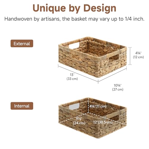 Water Hyacinth Pantry Baskets for Organizing (Natural (Water Hyacinth) / 13"L x 10¼"W x 4¾"H)