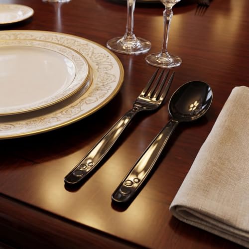 100 Count Black Plastic Silverware Heavy Duty (Black)