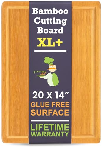 20 Inch Bamboo Wood Cutting Board Featuring Super (Glue-Free Surface - Rectangular)