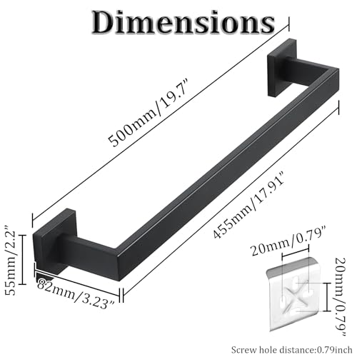 20 Inch Towel Bar for Bathroom Wall Mounted (Single 20 Inch(Assemble) / Matte Black)