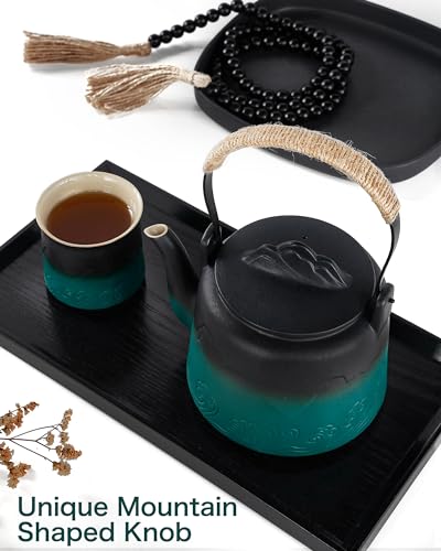 Ceramic Teapot with Infuser (Black/Green / 33.8oz Teapot&4 of 8oz Cups)