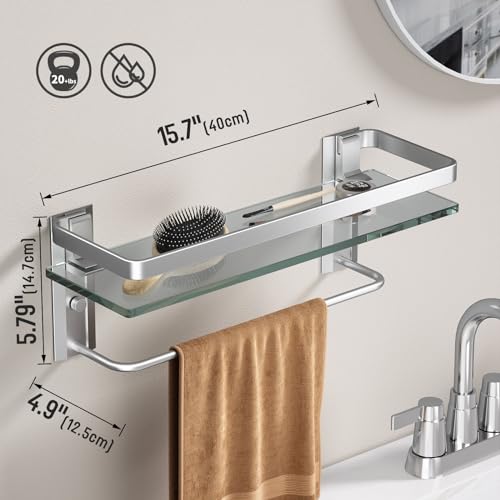 Bathroom Wall Shelf with Towel Bar (Silver / Shelf with Towel Bar)
