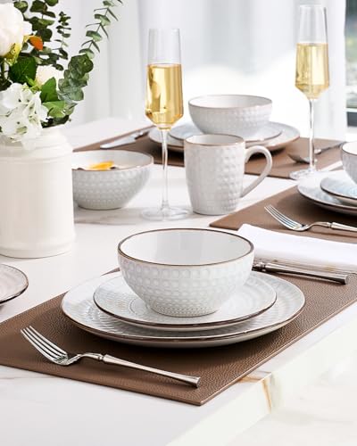 Eden Ceramic Plates and Bowls Sets (White Circle / Service for 6)