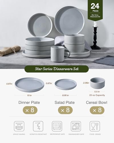 Star Stoneware Dinnerware Sets for 8 (Matte Gray)