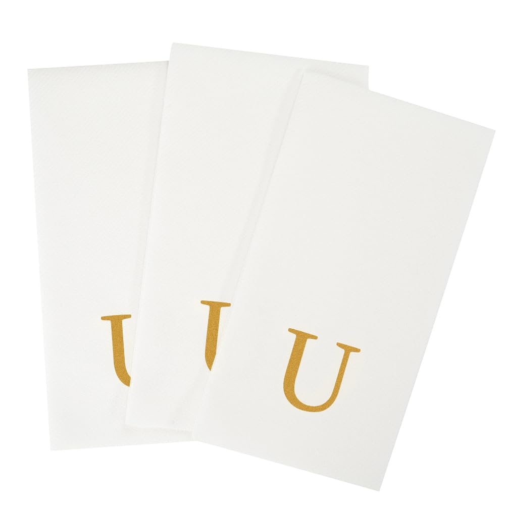 Paper Rectangle Gold Letter U Linen (Gold / 50 Count / U)
