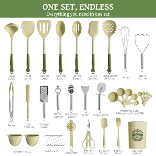 43 PCS Silicone Kitchen Utensils Set (Avocado Green)