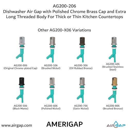 Dishwasher Air Gap with Skirted Polished Chrome Brass Cap and Extra Long Threaded Body for Thick or Thin Kitchen Countertops (AG200-206)