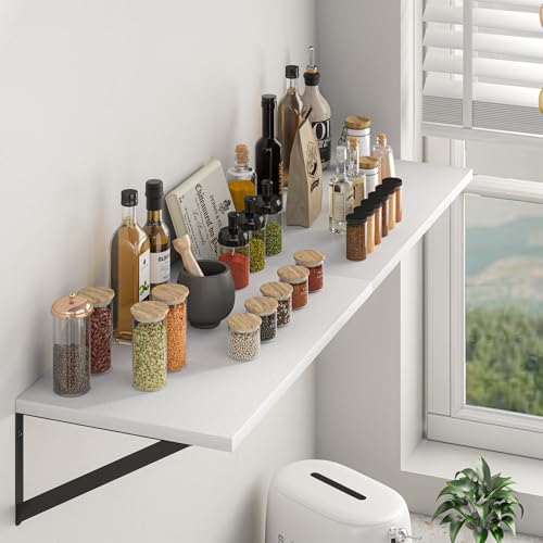 44W x 12D Deep Floating Shelves Set of 2 White (White With Black Metal Bracket / 44Wx12Dx5.8H)
