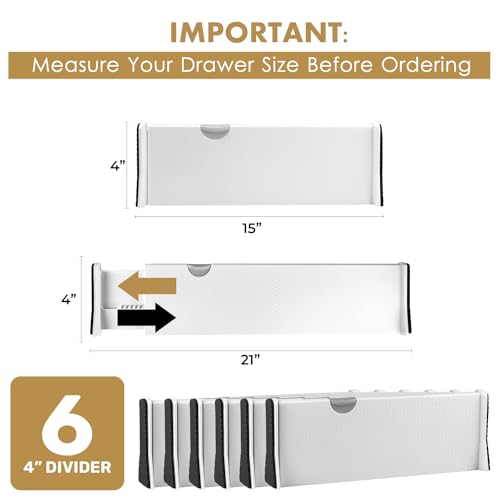 White Expandable Drawer Dividers (4" Tall, 15.5"-21" Long)