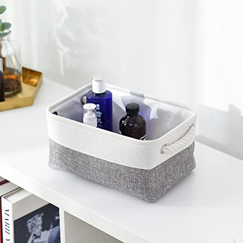 Organization and Storage Basket for Shelves (White&Grey / Small -11.8Lx7.9Wx5.2H)