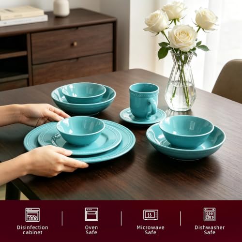 HomeVSS 42 Pc Pearl Dots Stoneware Dinnerware Set