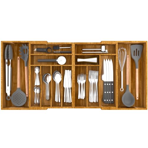 Extra Large Silverware Drawer Organizer (Acacia Brown / XXXXL(22-37''W x 16.5''D))