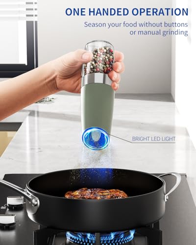 Gravity Electric Salt and Pepper Grinder Set Automatic Salt and Pepper Grinder Set with LED Light (Battery / Green)