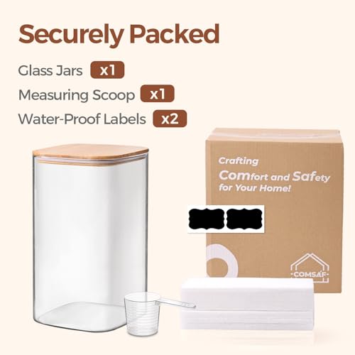 Glass Storage Jars with Bamboo Lids 4.6 Qt Large Pantry Square (4.6Qt-Square)