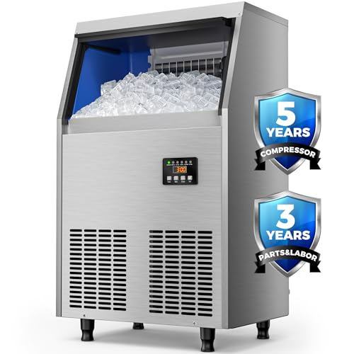 Commercial Ice Maker Machine (100lbs/24H / Commercial Ice Maker-Silver)