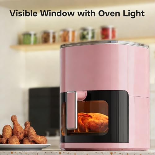 12-in-1 Air Fryer 6.34 Qt, Digital Preset Airfryer with Visible Window, Nonstick and Dishwasher-Safe Basket, Air Fry, Roast, Bake, Dehydrate, Fries, 1700W, Pink (Pink-6.34Qt / 6.34 Qt)