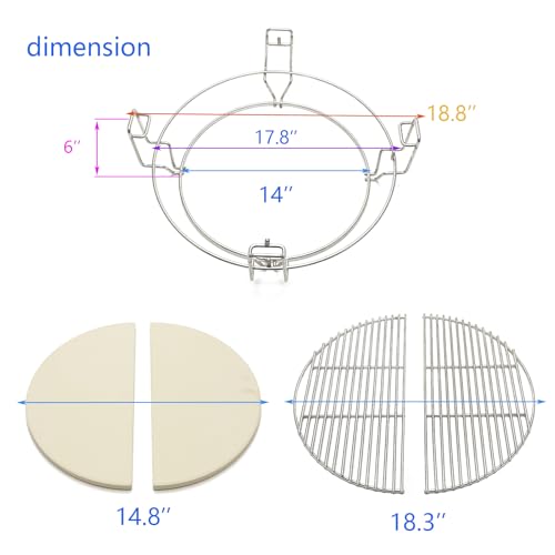 Cooking Grates with Ceramic Heat Deflectors System for Kamado Joe Classic (Large Big Green Egg Grates)