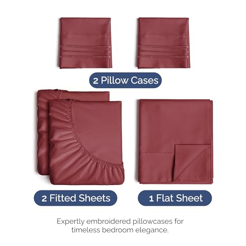 Split King Size 5 Piece Sheet Set (25 - Burgundy / Split King Size)
