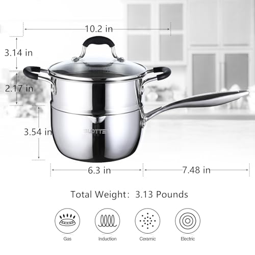 Tri Ply Full Body Stainless Steel Sauce Pan with Steamer