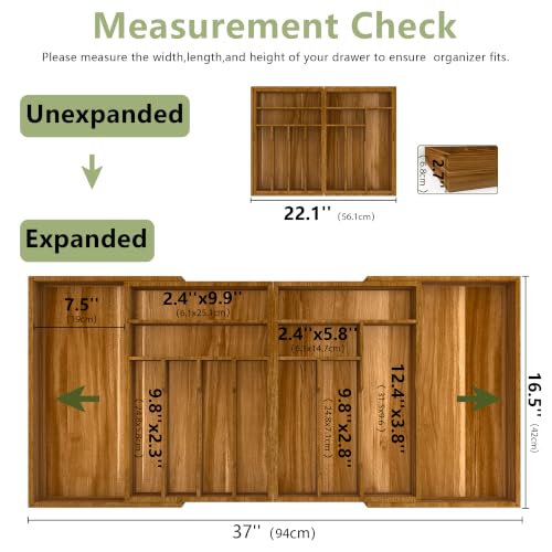 Extra Large Silverware Drawer Organizer (Acacia Brown / XXXXL(22-37''W x 16.5''D))