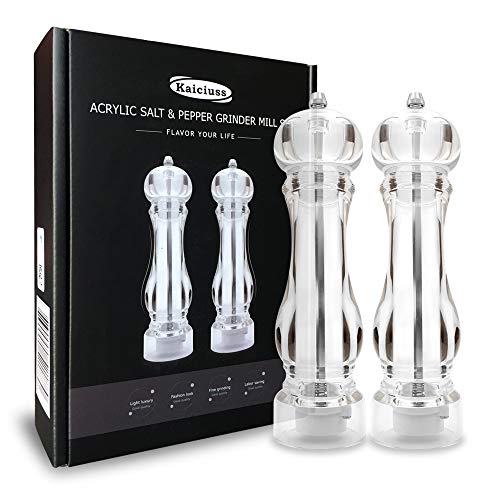salt and pepper grinder mill set refillable large (Black Box 2 Pack)