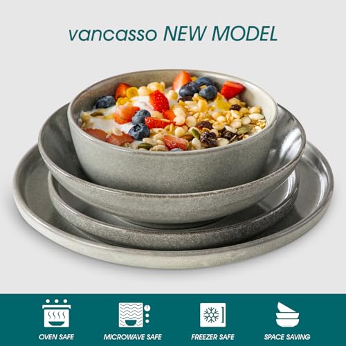 ANYA 24 Pieces Plates and Bowls Set (Stone Gray / 24 Pcs (Service for 6))