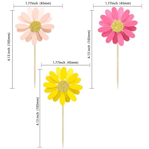 24Pcs Daisy Cupcake Toppers Daisy Cake Decorations Chrysanthemum Cupcake Toppers Spring Daisy Flower Cake Picks for Birthday Wedding Supplies Multicolor 3 (24 Count)
