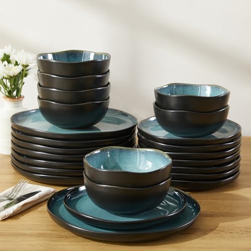 Stoneware Dinnerware Sets for 8 (Green Black / Set (24pcs))