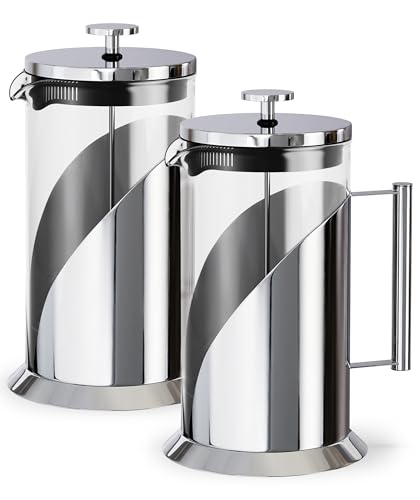 Stainless Steel French Press Coffee Maker 34 oz (D. Silver (Pack of 2))