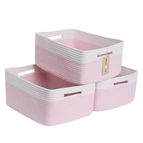 Woven Pink Cotton Storage Baskets (3pcs-L17×W13×H7.5" / Woven Pink)