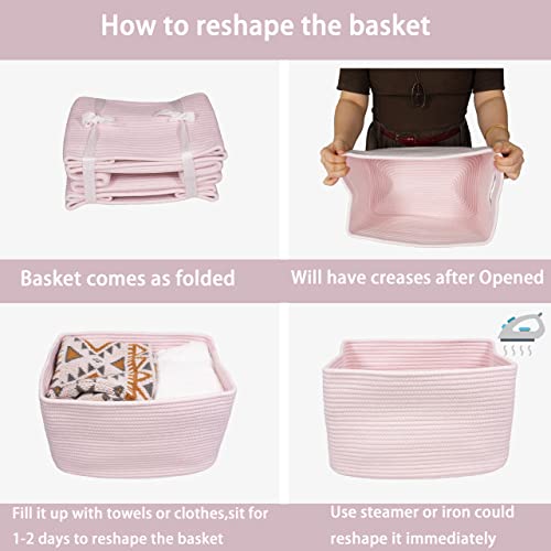 Woven Cotton Rope Storage Baskets 15x10x9.3" 3 Pack Light Pink (light pink)