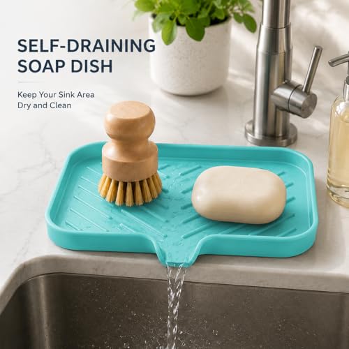 Silicone Soap Dish with Drain Spout (Mint / M(9.6"×5.3"))