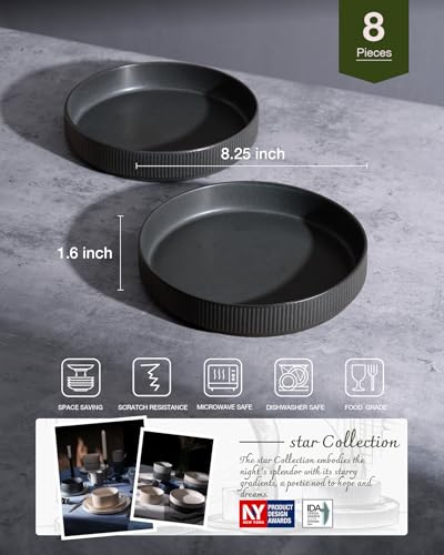Star 8.25" Pasta Bowls Set of 8 (Dark Charcoal - Full Glaze Matte / 8 Pcs)