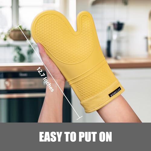 Silicone Oven Mitts and Pot Holders Sets (Yellow)