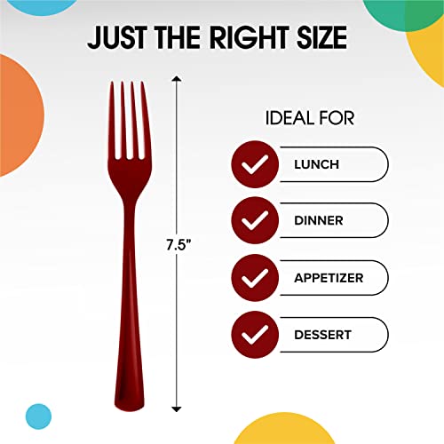Burgundy Plastic Forks 200 Pieces Burgundy Forks Disposable Utensils Heavy Duty Plastic Cutlery Set Disposable Cutlery Sets Flatware Sets Silverware Set Party Supplies & Party Tableware (Burgundy / Forks)