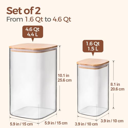 Glass Storage Containers with Bamboo Lids 1.6 (4.6Qt/1.6Qt-Square)