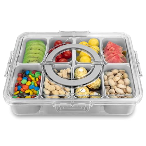 Divided Serving Tray with Lid and Handle (1pcs-serving-tray-grey)