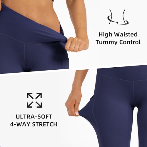 Butt Lifting High Waist Leggings for Women Buttery Soft Yoga Pants with Pockets Moisture (Large / Navy)