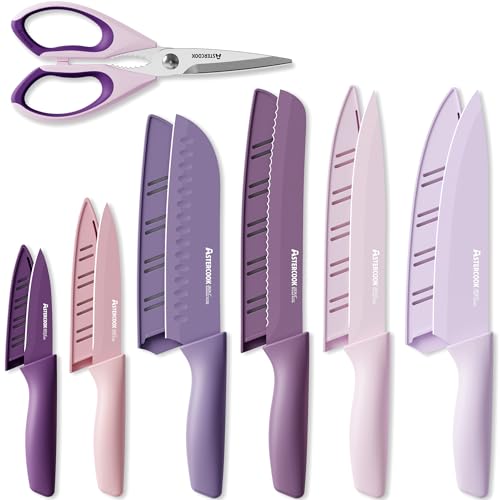 Knife Set 13 Pieces Kitchen Knives Set with Healthy Anti (Purple)