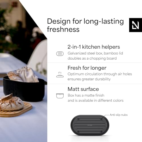 Stainless Steel Bread Box with Cutting Board (Carbon Black)