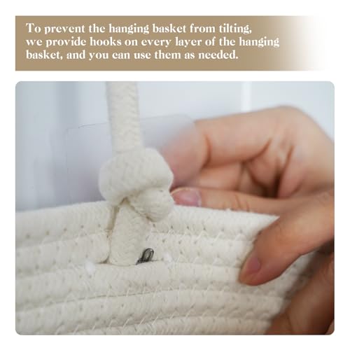 3 Tier Hanging Baskets for Storage with Pearl Button Strap (White / 3 tier+Pearl Button)