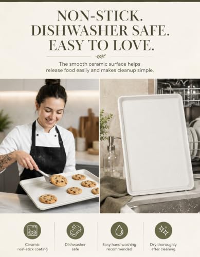 Ceramic Baking Sheet Half Size 17"x11" (2 PCS Ceramic Light Grey)
