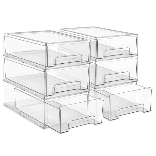 Clear Stackable Storage Drawers for Refrigerator (6 Pack / Medium)