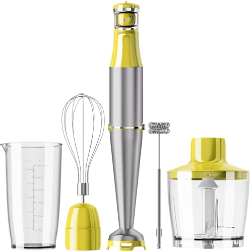 Immersion Blender Handheld Corded Hand Blenders Set 1100W (Yellow / 5 in 1)