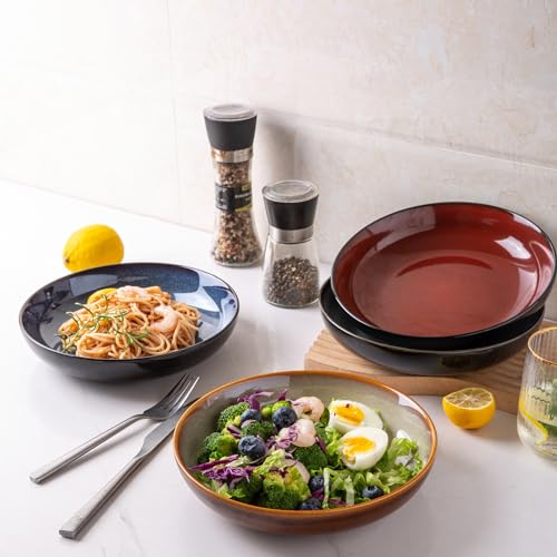 9.0" Ceramic Pasta Bowls Set of 4 (Set of 4 / Colorful)