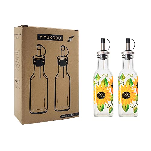 7oz Hand Painted Glass Olive Oil Bottle Dispenser (Sunflower)