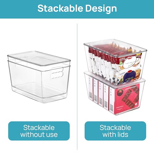 6 Pack Clear Stackable Storage Bins with Lids and Handles (6 Count)