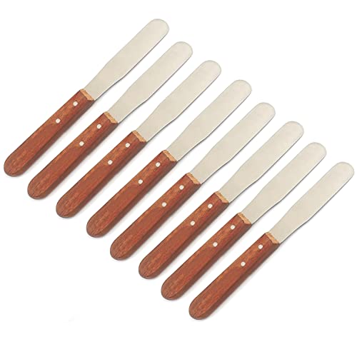 Set of 8 Pcs Straight Icing Spatula Stainless Steel Baking Set Wooden Handle Cake Decorating Frosting Spatulas (8 Count)