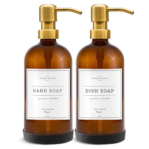 Amber Glass Soap Dispenser Set (Amber Bottle / Gold Pump)